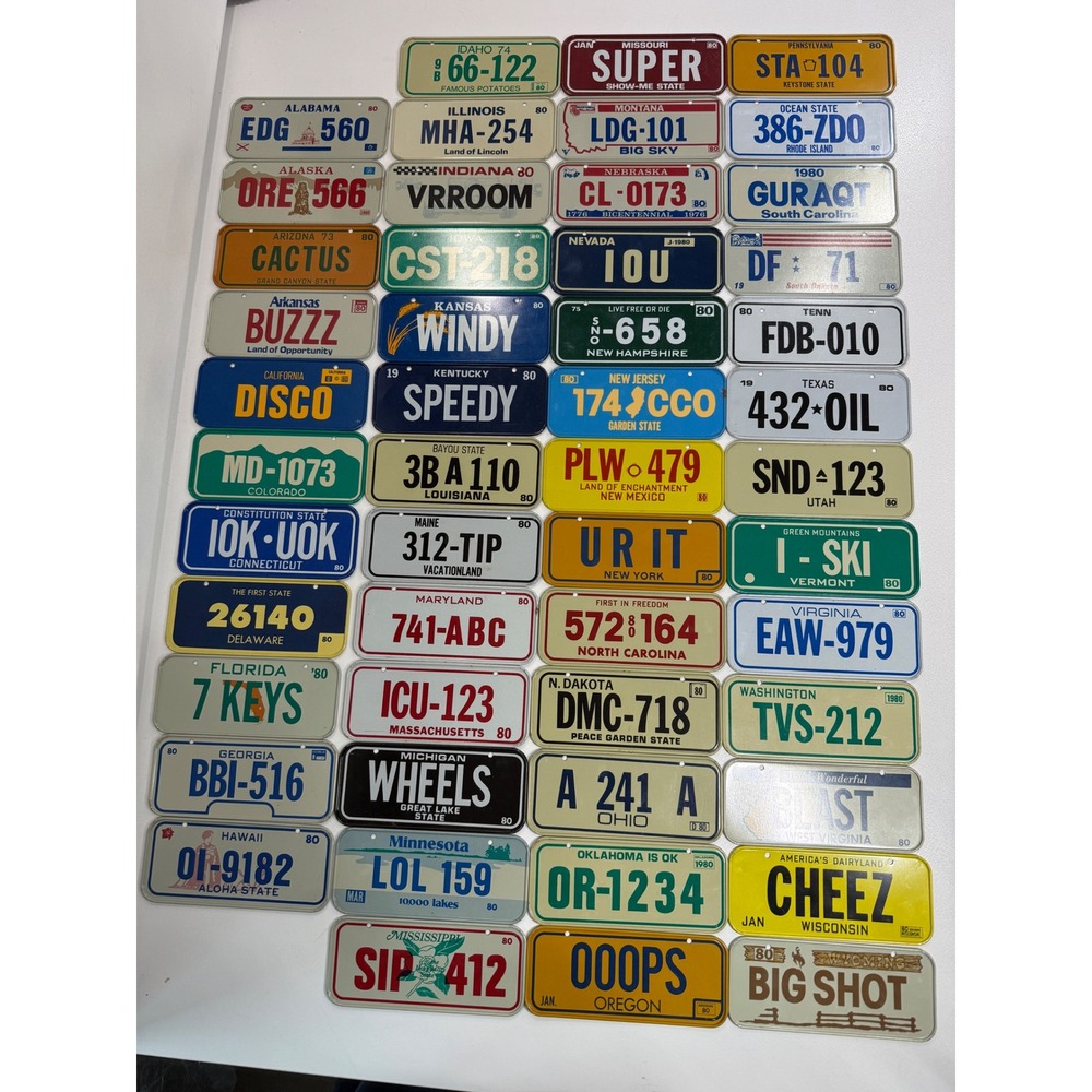 Vintage 1980 Post Cereal License Plates Complete Set 50 States Miniature Metal
